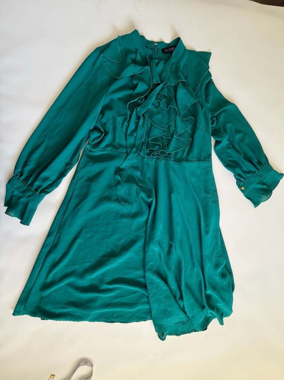 Eloquii Dress 14 Womens Green Ruffled V Neck Long Sleeve Fit Flare Y2K